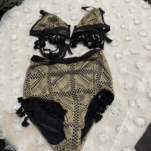 EastWest label super high waisted stretchyBra top with gold
